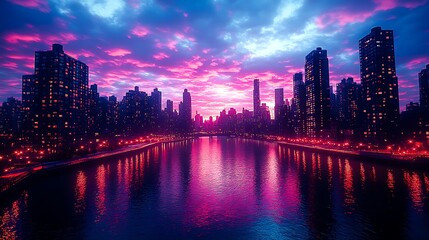 Fototapeta premium Twilight City Lights AI-Generated Photography Background