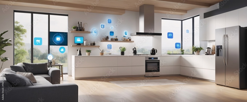 Poster showcase the power of the internet of things with a visually stunning image of a smart home filled w
