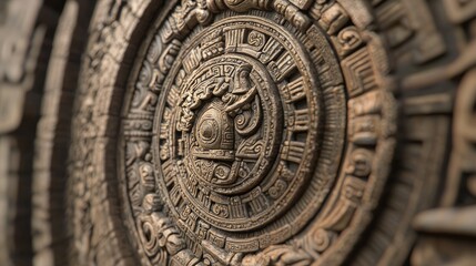 Obraz premium The Enigmatic Beauty of Atlantean Artifacts - A Photorealistic Close-Up Displaying Intricate Carvings and Patterns of a Lost Civilization