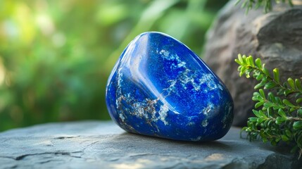 substantial polished blue amber stone showcasing its rich color and intricate texture.