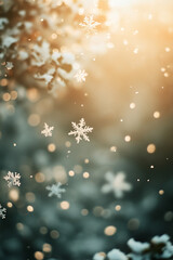 Falling Snowflakes in a Warm Glow of Winter Light