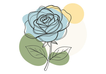 Minimalist Continuous Line Art of a Rose Flower with Stem and Leaves in a Modern Floral Style