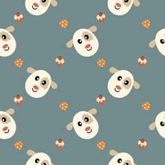 Face dog smile cartoon so cute. On cupcake ball  background. Pattern seamless vector illustration. 