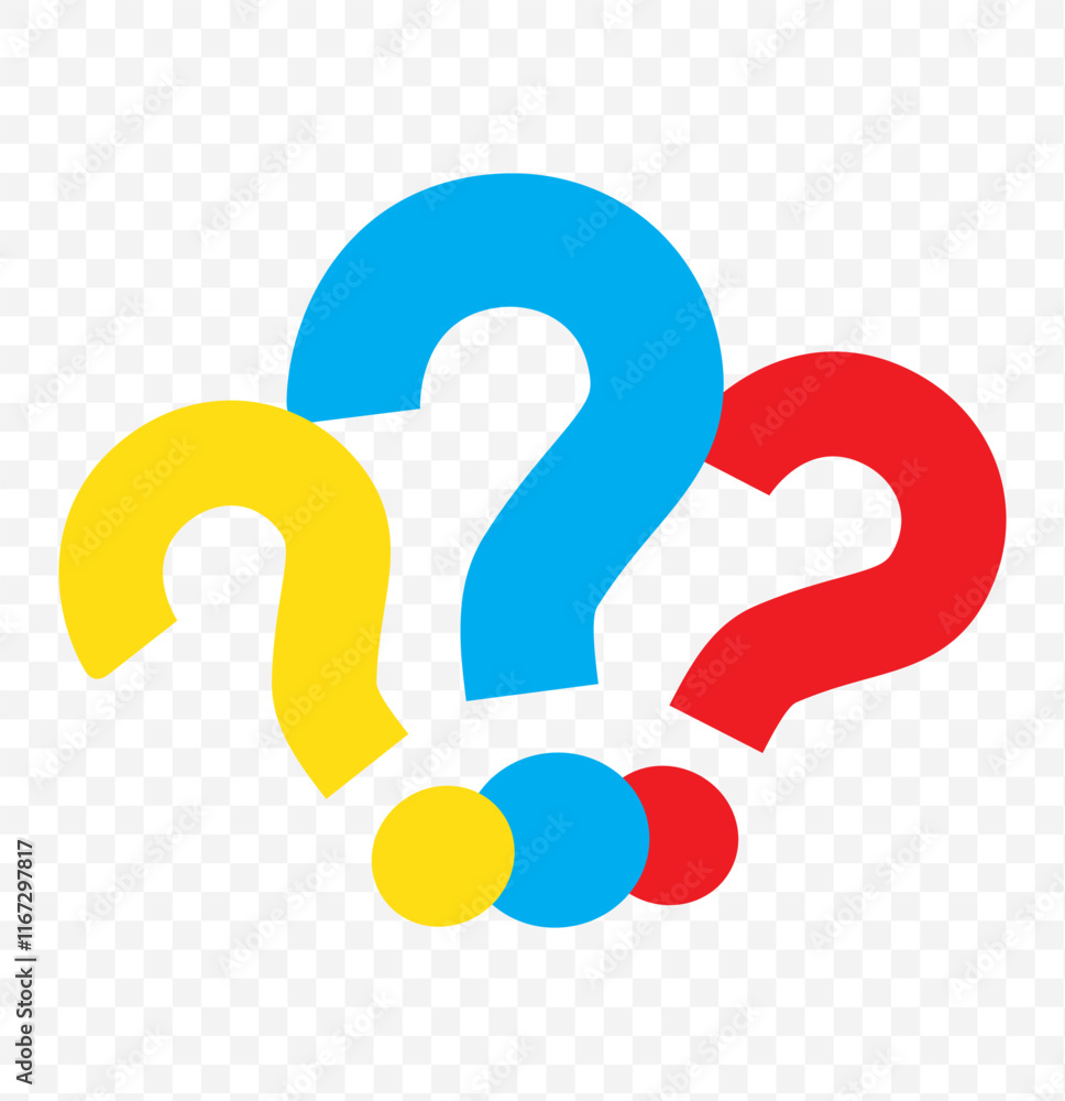 Poster white question mark on transparent background with skeptical expression. eps 10.