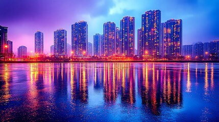 Fototapeta premium Twilight City Lights AI-Generated Photography Background