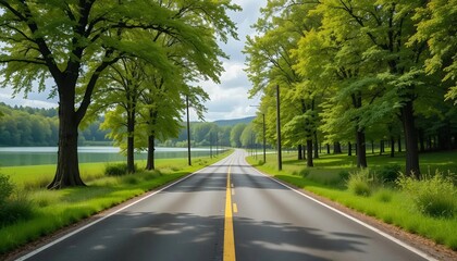 Fototapeta premium Mountain Road Nature Lake Landscape Background