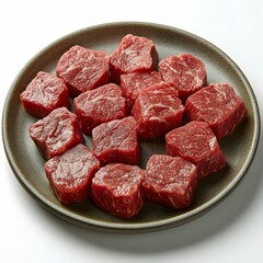 Fresh Raw Beef Steak on Ceramic Plate