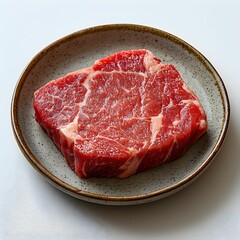 Fresh Raw Beef Steak on Ceramic Plate