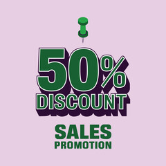 Fifty Percent Discount Sales Promotion with Green Text and Light Purple Background