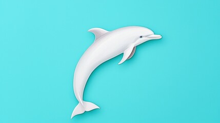 Fototapeta premium A sleek, white dolphin gracefully leaps against a vibrant turquoise background, showcasing its streamlined form and playful nature.