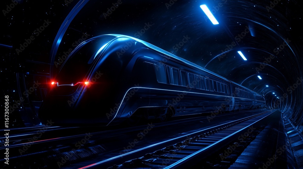 Canvas Prints futuristic high-speed train in a dark tunnel.