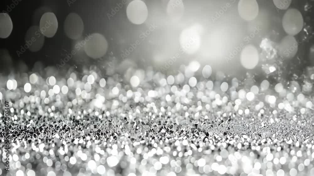 Poster sparkling silver glitter creating a shimmering background with blurred bokeh effects in soft lightin