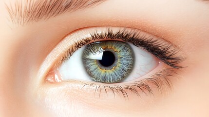 Close-up of a vibrant green eye with long lashes.