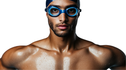 A focused swimmer with goggles, showcasing determination and athleticism.