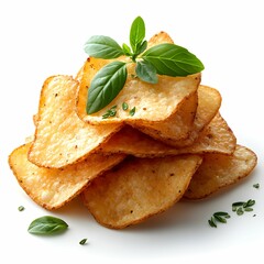 Stack of Crispy Potato Chips on White Background