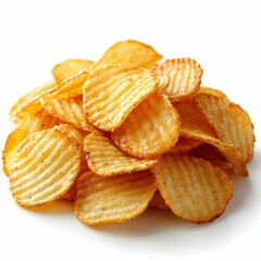 Stack of Crispy Potato Chips on White Background