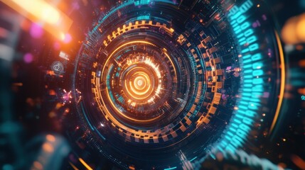 Abstract Futuristic Technology Tunnel Digital Interface Design