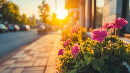 Vibrant Flowers in Outdoor Setting During Sunset