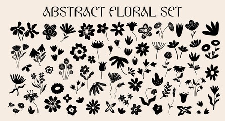 Abstract plants cutouts shapes and forms design elements set. Simple floral vector illustration collection, different types of summer or spring exotic leaves and flowers decorative stickers 