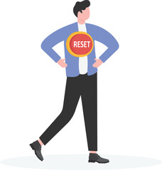 business hand pushing reset button on business man head. Reset mindset concept.

