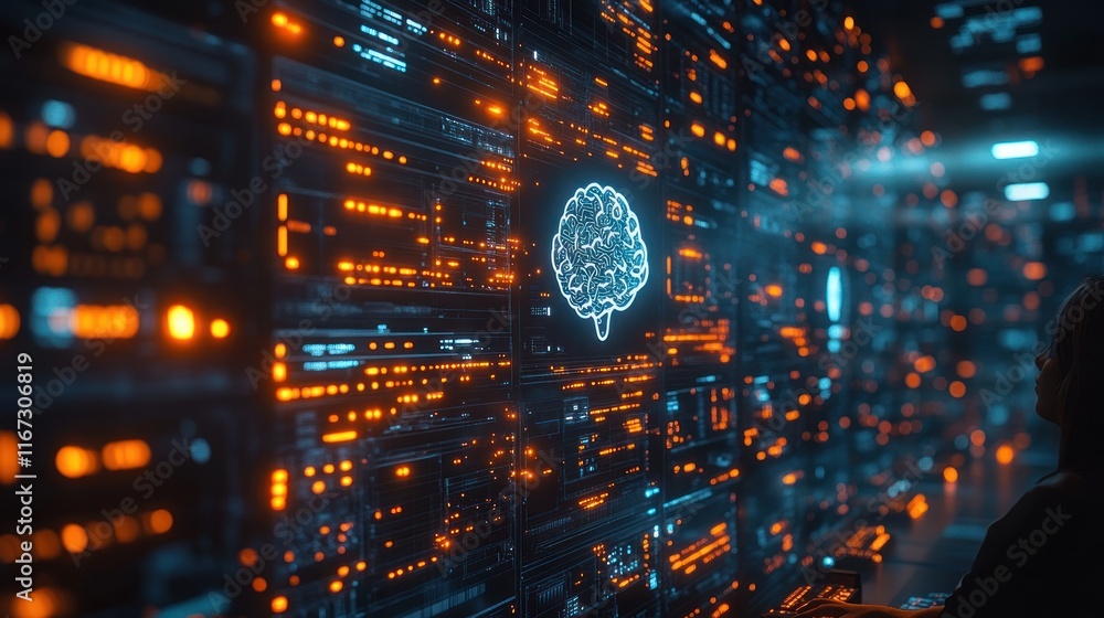 Poster futuristic interface with brainnd data visualization