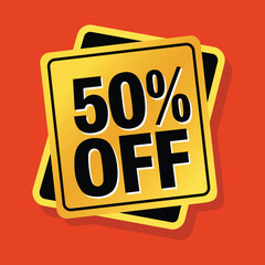 50 Percent Off Sale Gold and Red Promotional Banner