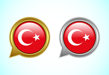 Obraz premium Turkey flag speech bubble. Speaking flag icon in gold and silver color
