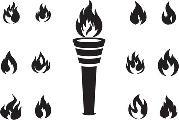 Fire torch flame icons set. Classical Olympic games sign as symbol of Victory, success or achievement. Burning flame torches in high quality for poster, banner or flyer designing.