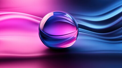 Obraz premium Abstract Sphere on Vibrant Pink and Blue Swirling Waves: A Digital Art Piece