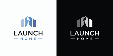 Fototapeta premium House and rocket vector logo design with modern, simple, clean and abstract style. Icon for business, architect, construction and personal branding.
