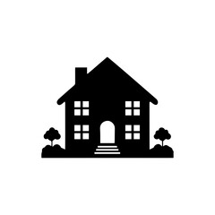 A house with garden icon silhouette on white background
