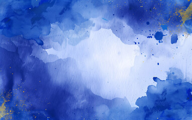 Blue and Abstract Golden Splashes Watercolor Background