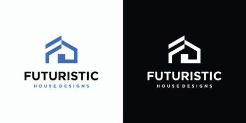 Obraz premium Vector logo design of initial letters F and D in the shape of a house with a modern, simple, clean and abstract style. Icon for business, architect, construction and personal branding.