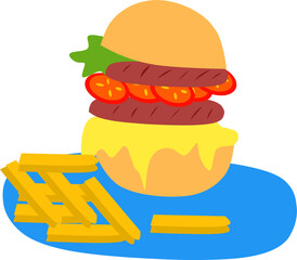 burger and french fries clipart drawing 