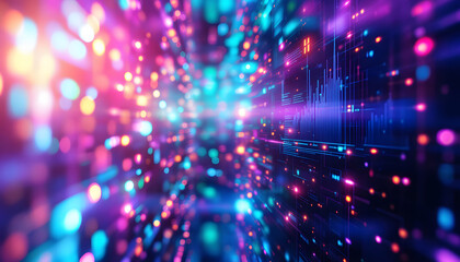 Obraz premium Abstract Data Stream, Colorful Digital Background, Futuristic Technology, Interconnected Data Network, Abstract Digital Art, Colorful Data Flow Visualization