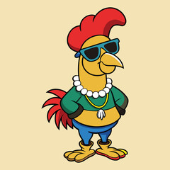Naklejka premium Funny rooster hip hop style wearing a sun-glass