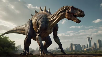 A futuristic dinosaurus monster wearing armor