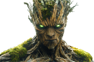 A humanoid tree creature with glowing eyes, showcasing a blend of nature and fantasy.