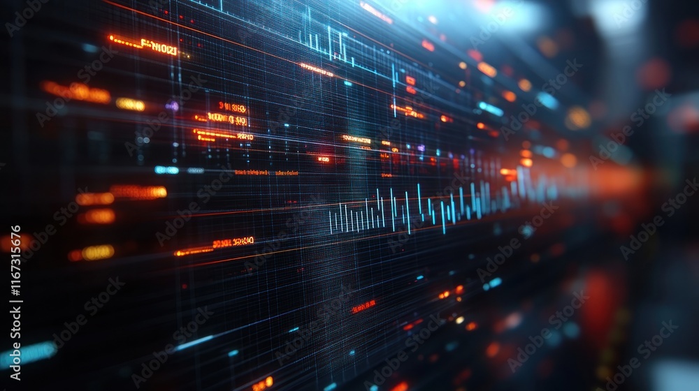 Poster abstract digital data visualization with vibrant lines