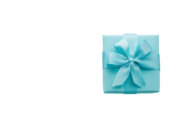 A light blue gift box with a ribbon, symbolizing celebration and giving.
