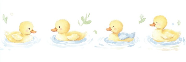 Adorable vintage style ducklings in pastel yellow for spring decor and design