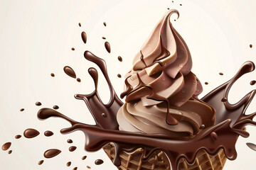 Delicious Ice Cream Cone with Chocolate and Vanilla Swirl, Topped with Colorful Sprinkles for a Sweet Frozen Treat