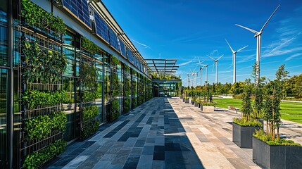 Fototapeta premium Sustainable Architecture: Eco-Friendly Building with Wind Turbines
