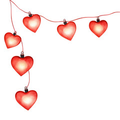 Beautiful String of Hanging Heart-Shaped Lights on a Transparent Background, Perfect for Romantic Themes and Celebrations, Adding Warmth and Charm to Any Occasion