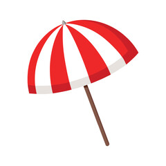 Obraz premium Red and White Beach Umbrella Vector Illustration - Cartoon Clipart and Line Art Design.eps