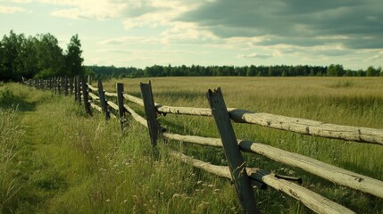 Obraz premium Serene Fencing Scene with Panoramic View at Dusk