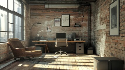 Sunlit Industrial Loft Office Workspace