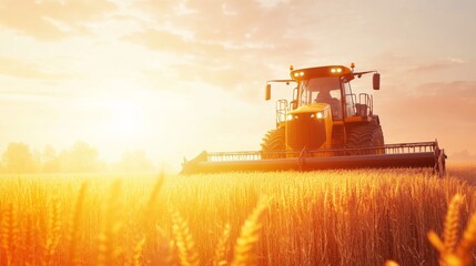 Fototapeta premium Serene Harvesting Scene in Soft Light Countryside