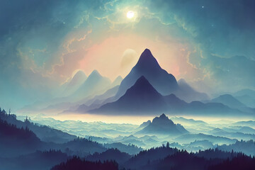 Misty Mountain Sunrise Landscape