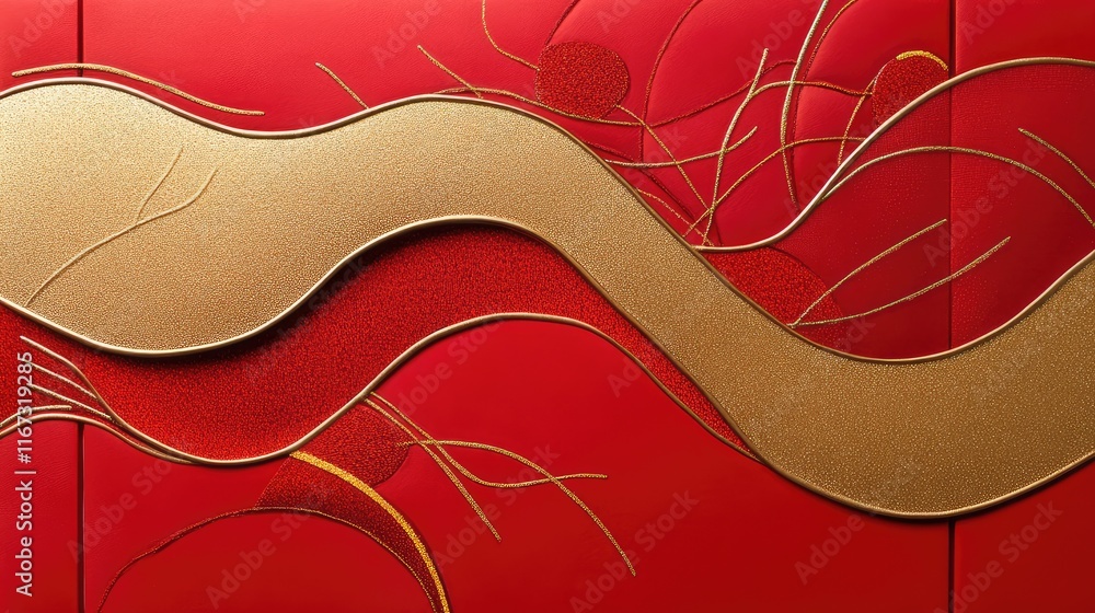 Aufkleber abstract artistic red envelope with layered shapes and intricate golden lines, creating a festive ma